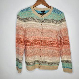 Talbots Womens Fair Isle Cardigan Sweater Size M Petite Colorful Button Front